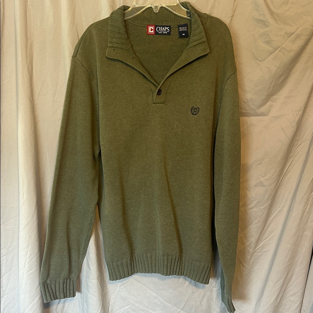 Chaps Green V-Neck Men's Sweater Size M 100% Cotton